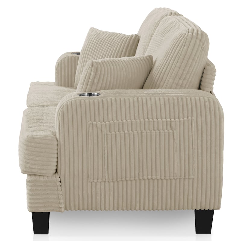 DH BASIC Modern Chenille Loveseat with Cup Holders and Side Pockets by Denhour