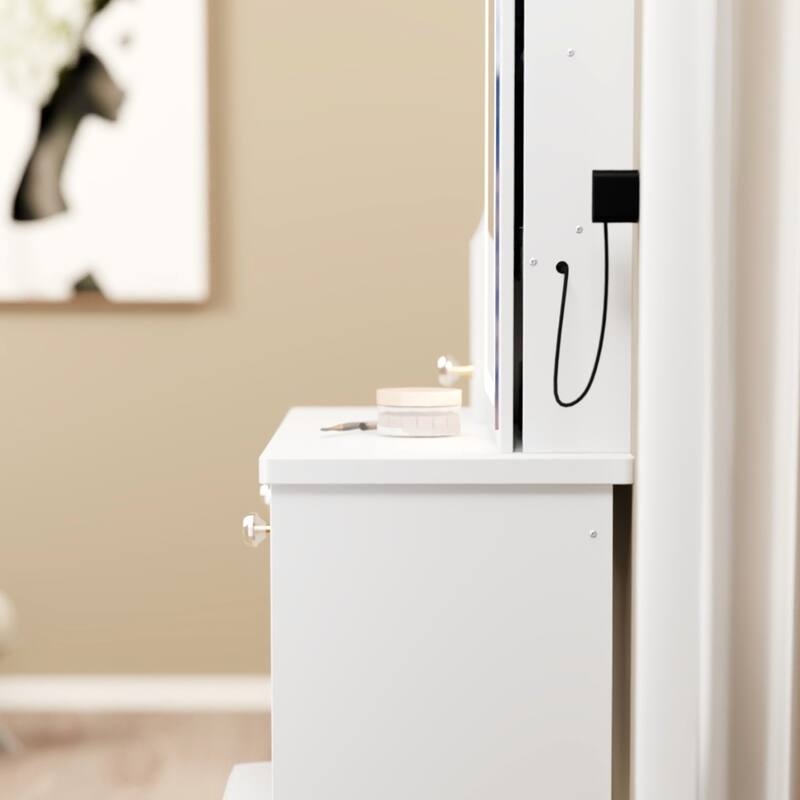 KISRAIS Fashion Vanity Desk with Mirror and Lights, 3 Color Lighting Brightness Adjustable