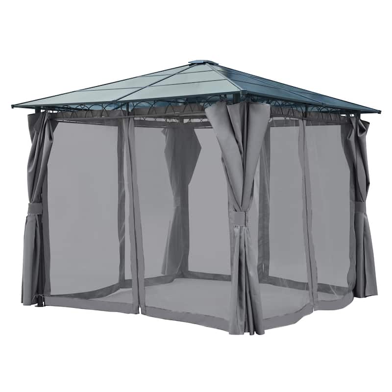 10'x10' Hardtop Outdoor Gazebo with Polycarbonate Roof, Mosquito Netting & Privacy Screens