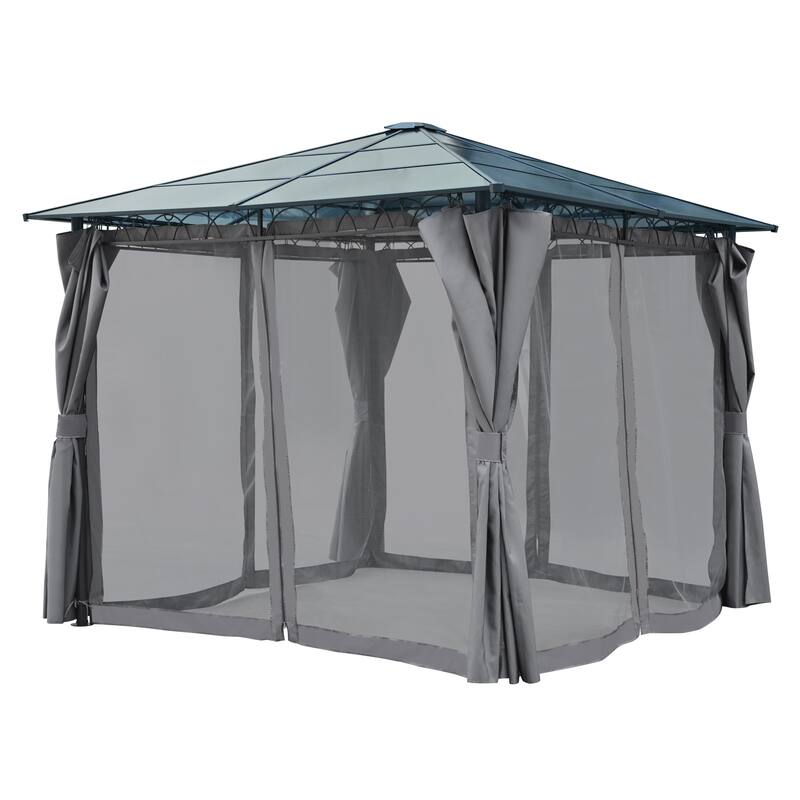 10'x10' Hardtop Outdoor Gazebo with Mosquito Netting and Privacy Screens by Leisure Zone
