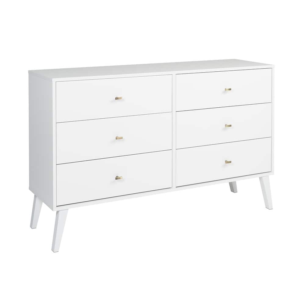 Prepac Milo Mid-Century Modern 6 Drawer Double Dresser for Bedroom, Chest of Drawers, Contemporary Bedroom Furniture