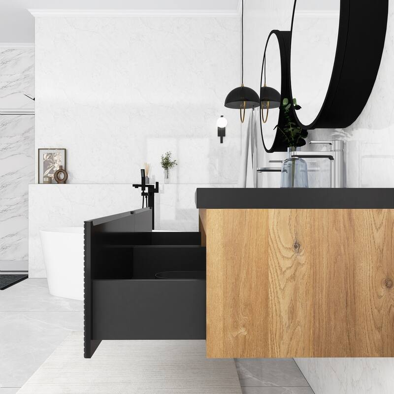 MDF Wall-Mounted Bathroom Vanity Set with Integrated Resin Sink with Drain in Matte Black