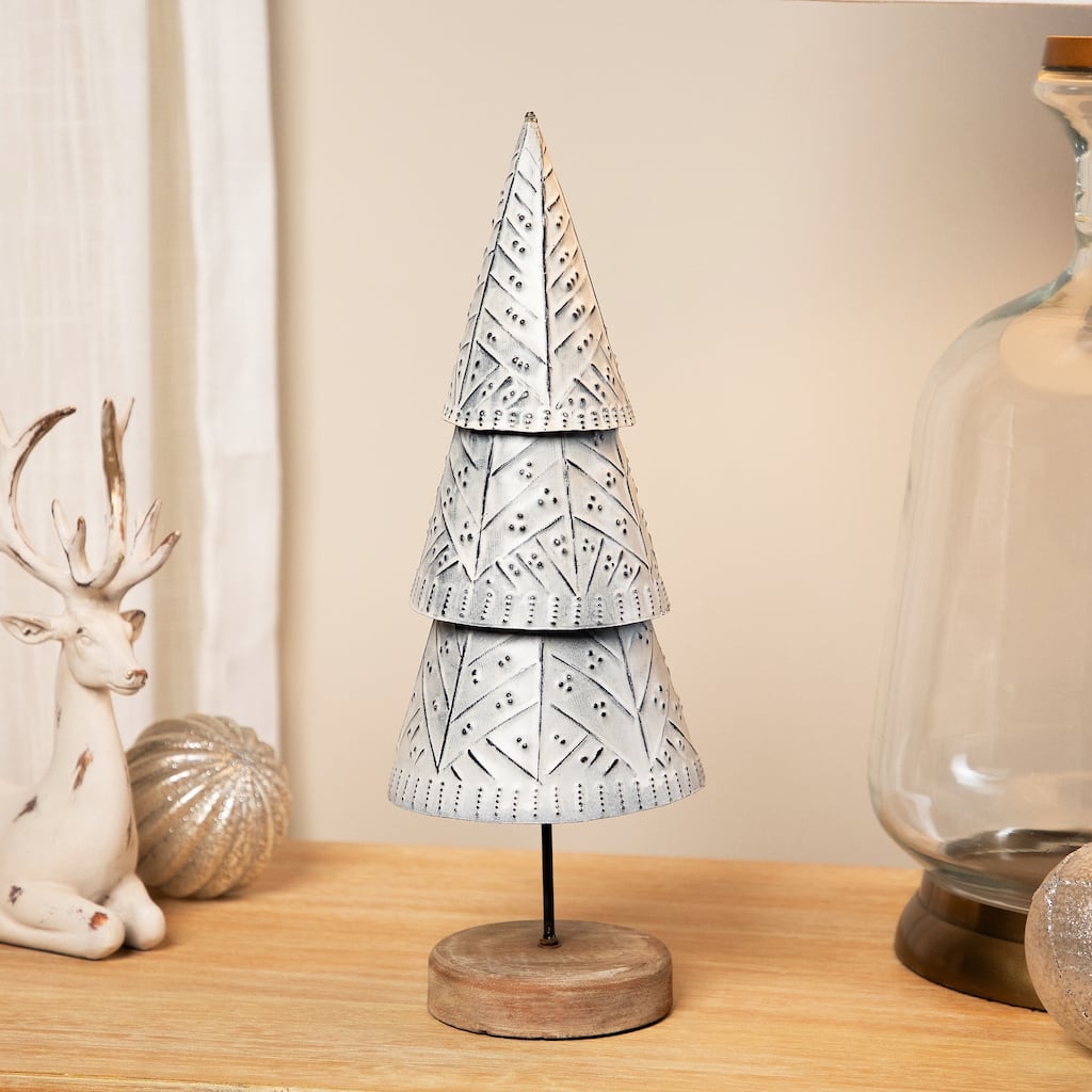 Winter Wonderland Metal Cone Christmas Tree Decoration - 13"