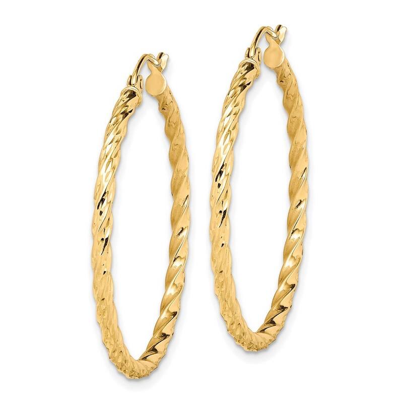 Curata 10k Yellow Gold Twisted Diamond-Cut 2x35mm Hoop Earrings