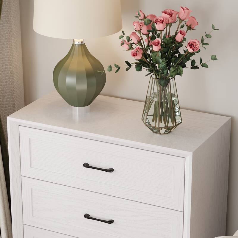 Modern 3-Drawer Wood Dresser for Bedroom, Wide Storage Chest with Metal Handles, Nightstand Cabinet
