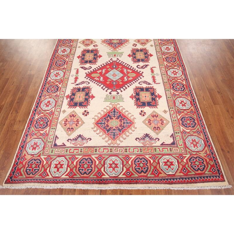 Beige Kazak Oriental Area Rug Handmade Traditional Wool Carpet - 4'10" x 5'9"