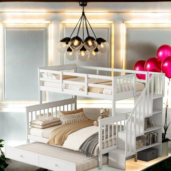 slide 2 of 14, Twin-Over-Full Loft Bed Twin Size Trundle, Storage and Guard Rail for Adults and Children White