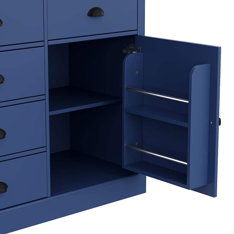 72''H Kitchen Pantry, Display Storage Cabinet with Glass Doors and Drawers, Serving Trays and Shelves