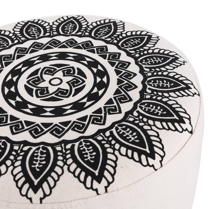 Asense Round Ottoman Foot Rest Stool Linen Fabric Padded (Set of 4)