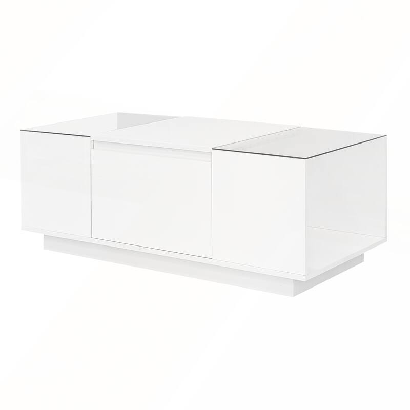 Modern Center Table with High-Gloss Finish and Glass Tabletop