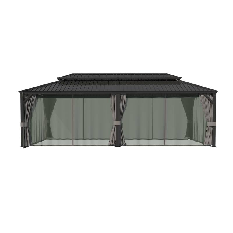 VEIKOUS Aluminum Double Hardtop Gazebo Pergola for Patio, Lawn, and Garden with Removable Netting
