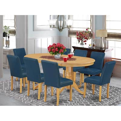 Kitchen Dining Set 9pc Table w/ Leaf & 8 Chairs - Oasis PU Leather & Oak Leg
