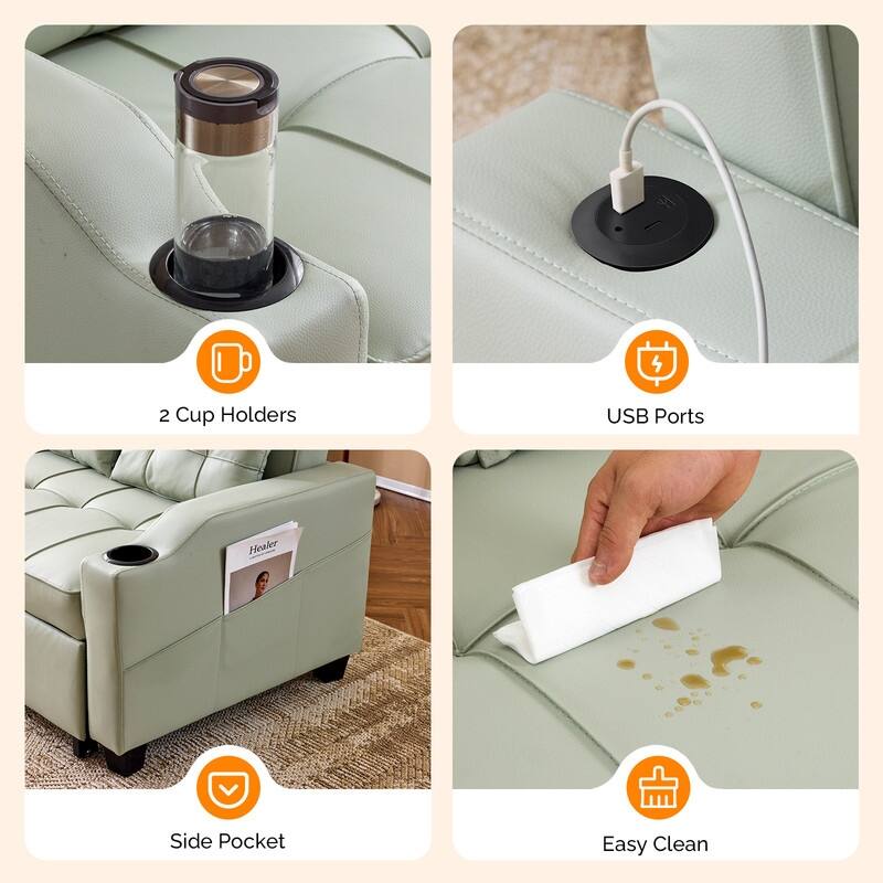 Upholstered Cat's Claw Leather Convertible Reclining Sleeper Sofa Bed With Cushions For Small Spaces