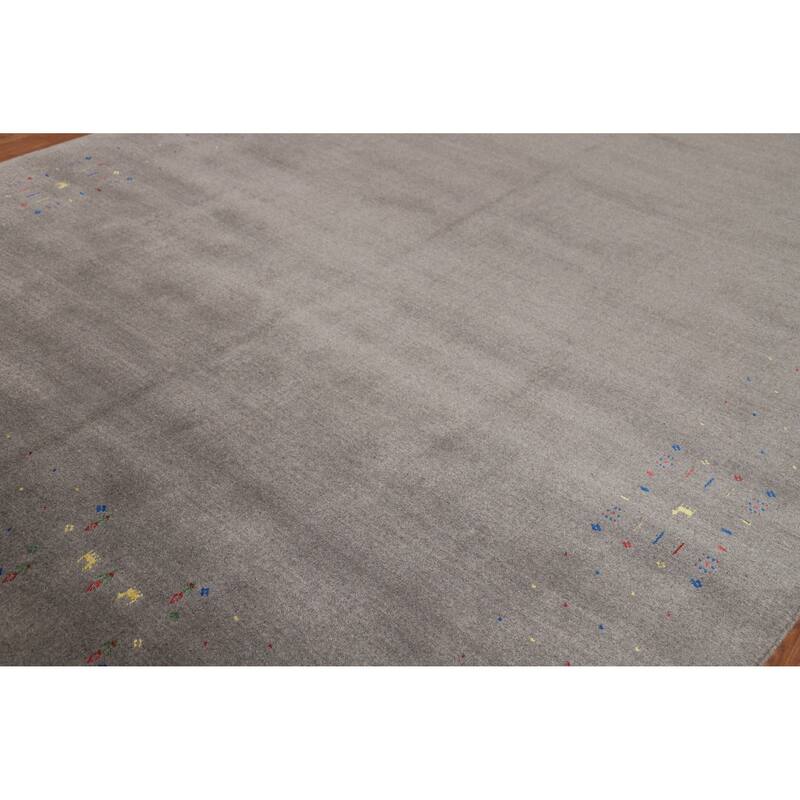 Tribal Gray Gabbeh Indian Area Rug Hand-Knotted Wool Carpet - 7'8" x 9'10"