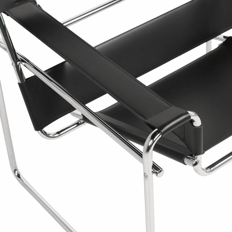 Breuer Chair Company Model B3 Wassilly Armchair Arm Chair w/ Chrome Frame & Black Bonded (REgenerated) Leather (Made in Italy)