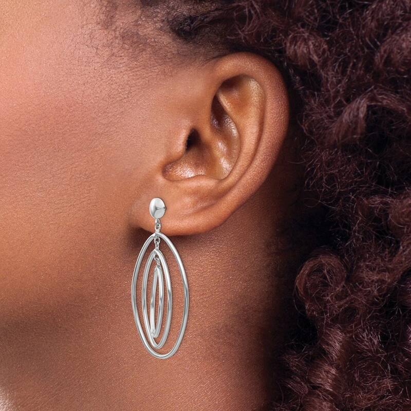 Curata 14k White Gold Polished Dangling Oval Circle Post Earrings 43x24mm