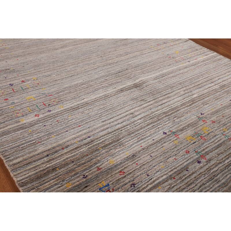 Striped Tribal Gabbeh Oriental Area Rug Hand-Knotted Wool Carpet - 5'0" X 8'5"