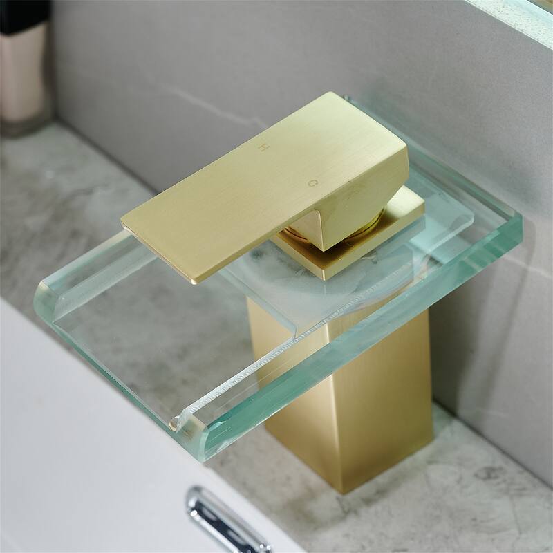 Single Handle Waterfall Bathroom Faucet with LED Light Bathroom Sink Basin Faucets