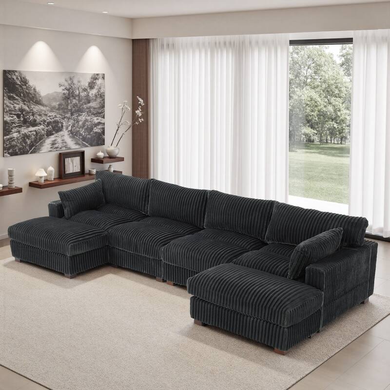 Modren Plush Oversized Modular Sectional Sofa Set with Chaise&Ottoman.