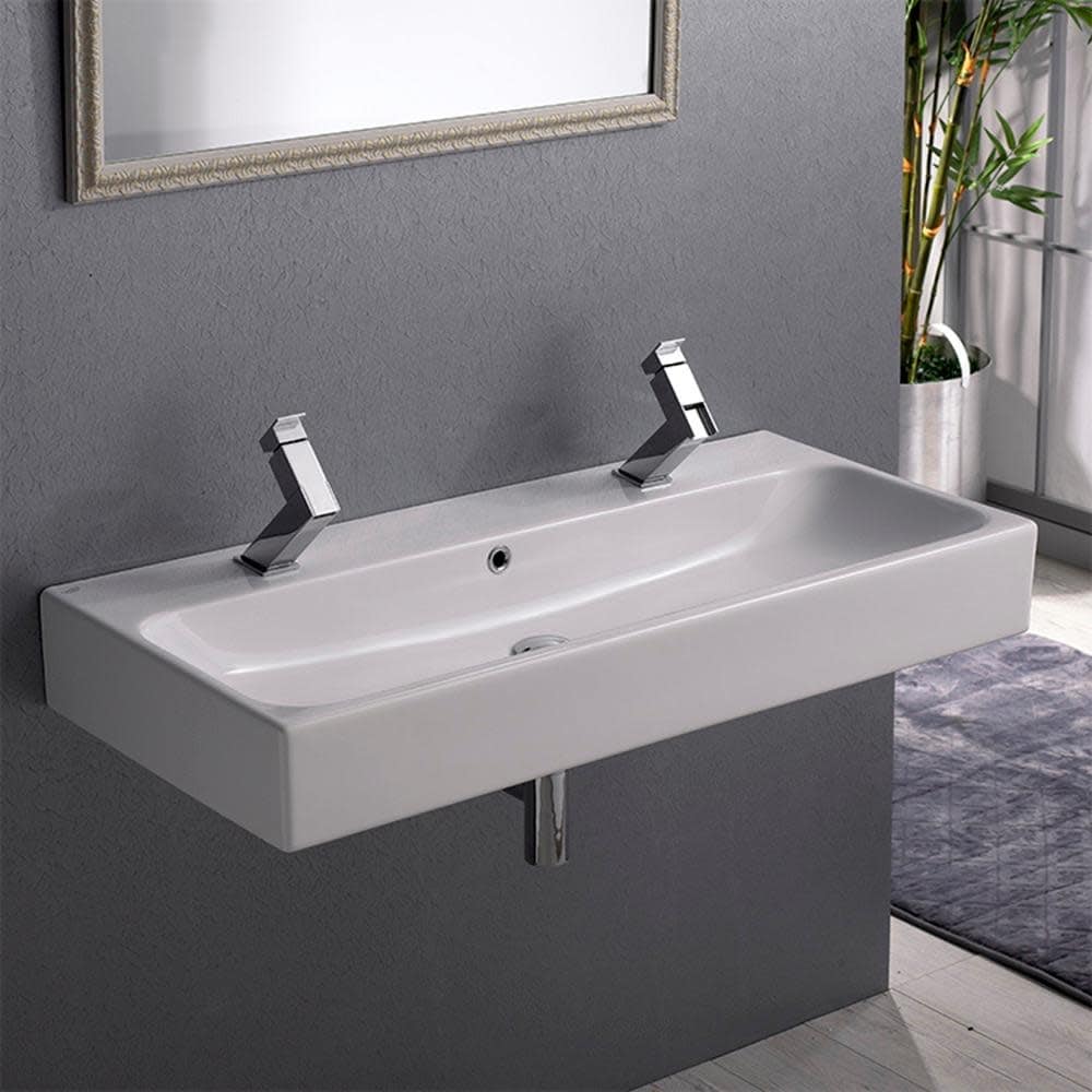 Nameeks 080500 U Cerastyle 40 Ceramic Wall Mounted Bathroom Sink With White Two Holes Overstock 16397003 White Two Holes