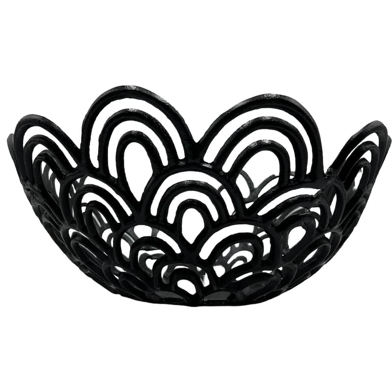 Decorative Handmade Aluminum Peacock Feather Flower Bowl in Black