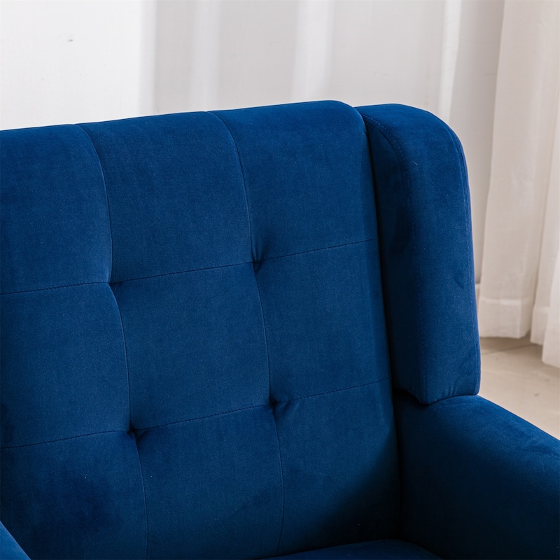 Blue Velvet Modern 29.53" Upholstered Buttons Tufted Accent Chair with Black Solid Wood Legs