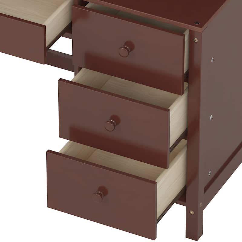 40"Home Executive Desk and Upholstered Chair Set with Bookshelf, Computer Desk with Four Drawers, Storage Shelf, and Chair