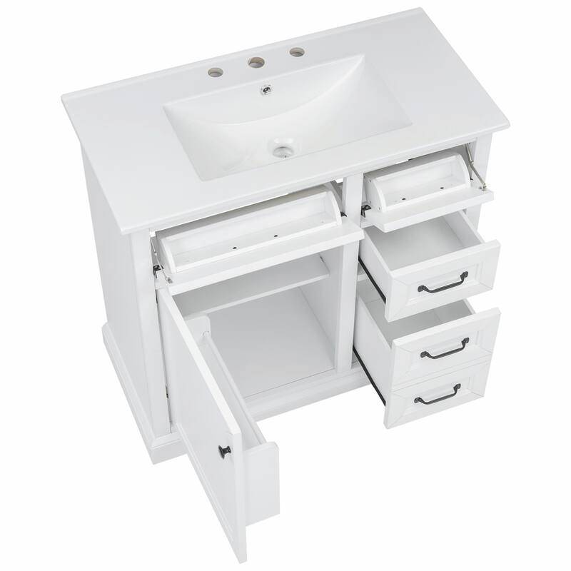 36" Bathroom Vanity with Sink, Tip-out Drawers & Soft-Close Door Hinges
