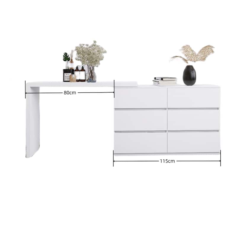 Extended Desktop 6 Drawers Chest of Drawer without Handle Vanity