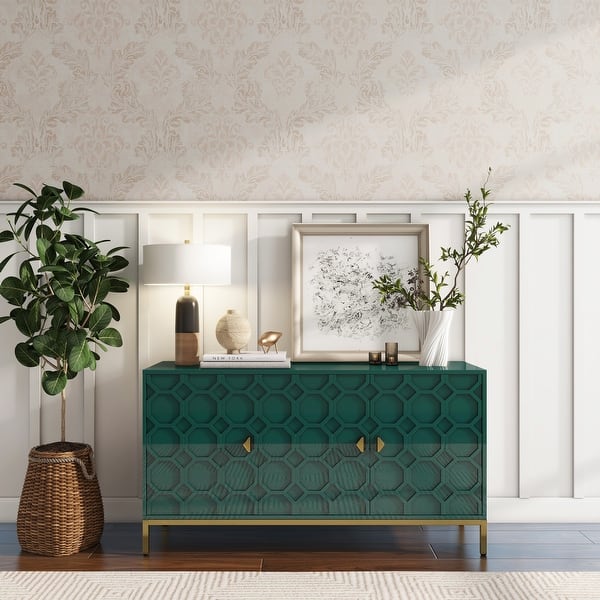 slide 2 of 53, Clihome 3 Door Glossy Media Storage Sideboard Accent Cabinet