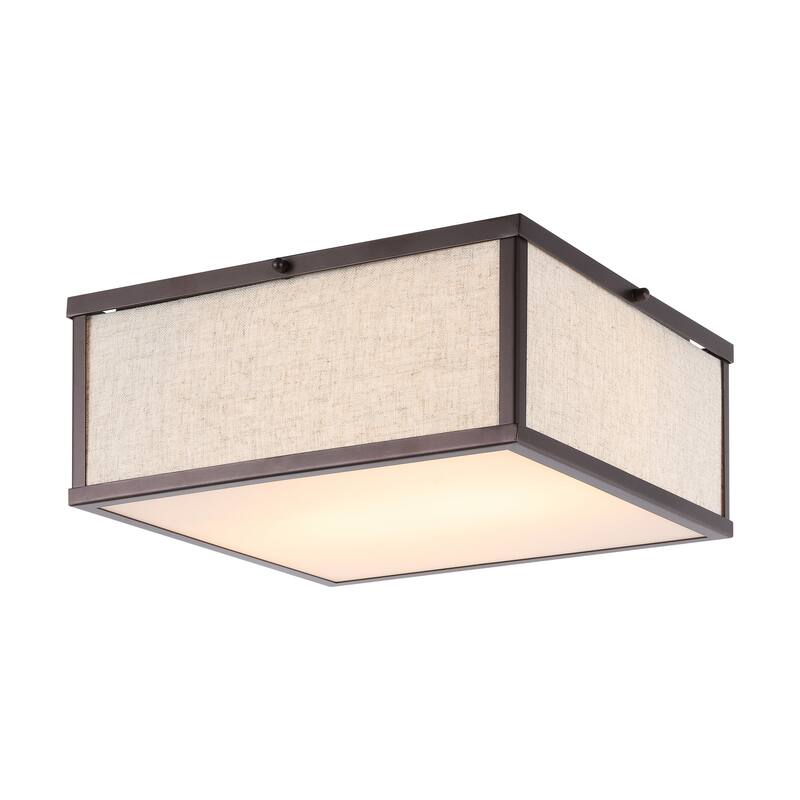 Cole 14.13" 2-Light Minimalist Industrial Square Linen Iron LED Flush Mount, Oil Rubbed Bronze/Beige, by JONATHAN Y - Oil Rubbed Bronze
