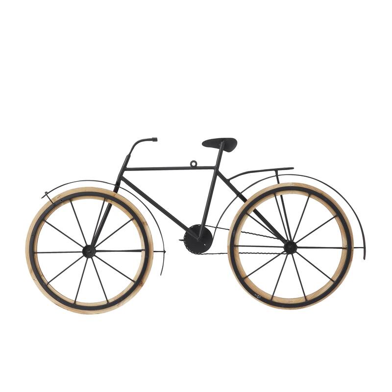 Metal Bike Home Wall Decor with Wood Wheels - Brown - Roche River Decor