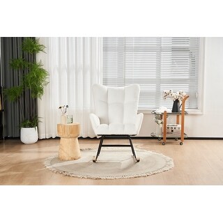Teddy Fabric Armchair Rocking Chair Solid Wood Legs Reading Chair - Bed ...