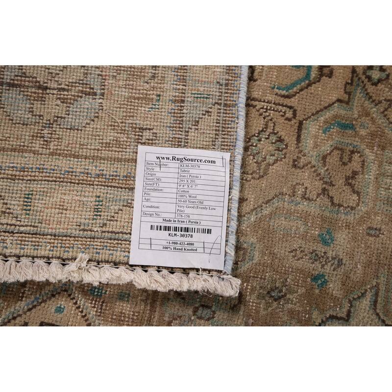 Distressed Tabriz Vintage Persian Rug Hand-Knotted Peach Wool Carpet - 6'7" x 9'8"