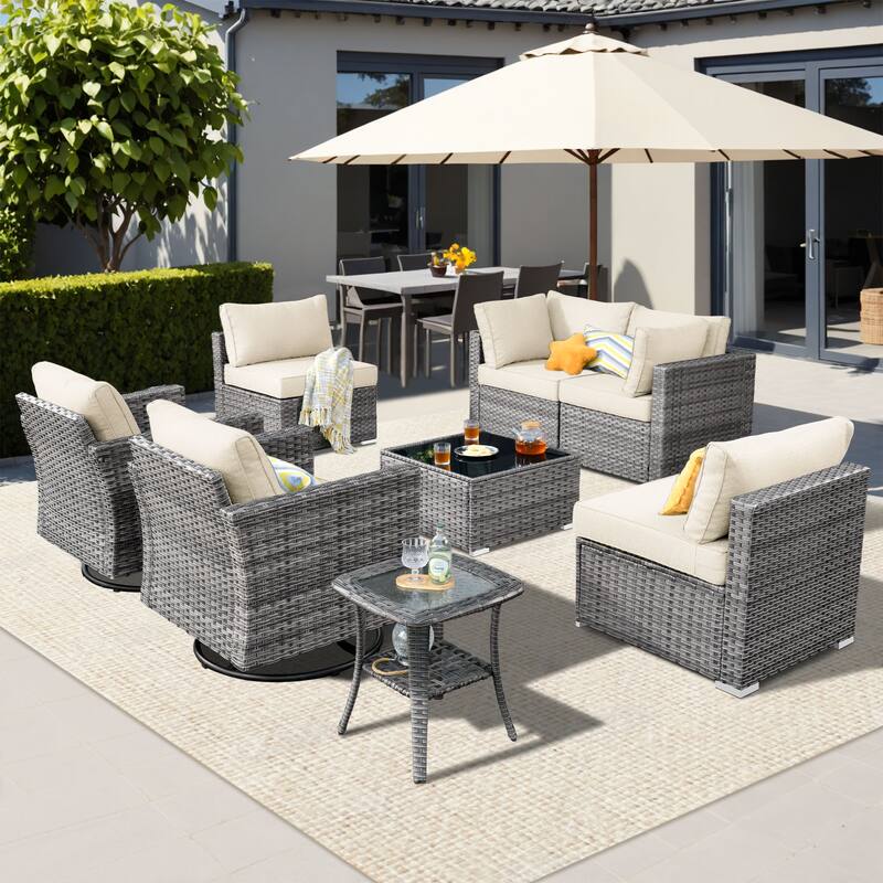 XIZZI 8-piece Patio Wicker Furniture Set with Swivel Chair - Beige