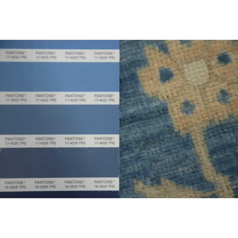 Hand Knotted Oriental 100% Wool Carpet Traditional All-Over Navy Blue & Blues Ziegler Runner Rug - 16' 2'' X 2' 11''