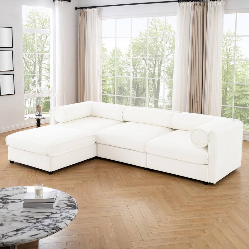 Modern 4-Piece L-Shaped Modular Sofa with Storage & 1 Storage Ottoman