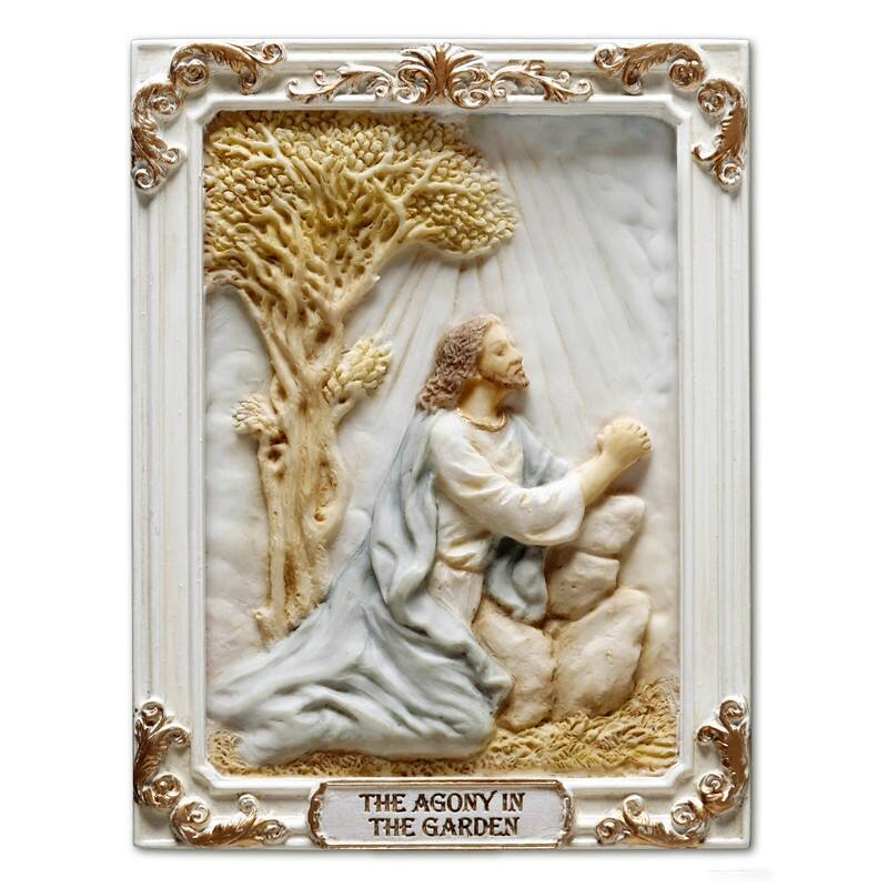 4.1 inches Length Polyresin Sorrowful Mysteries the Agony in the Garden White and Gold Finish Figurine