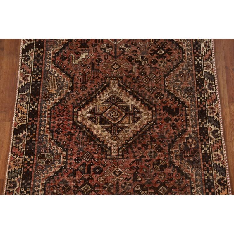 Vegetable Dye Qashqai Persian Rug Hand-knotted Antique Wool Carpet - 3'9"x 6'8"