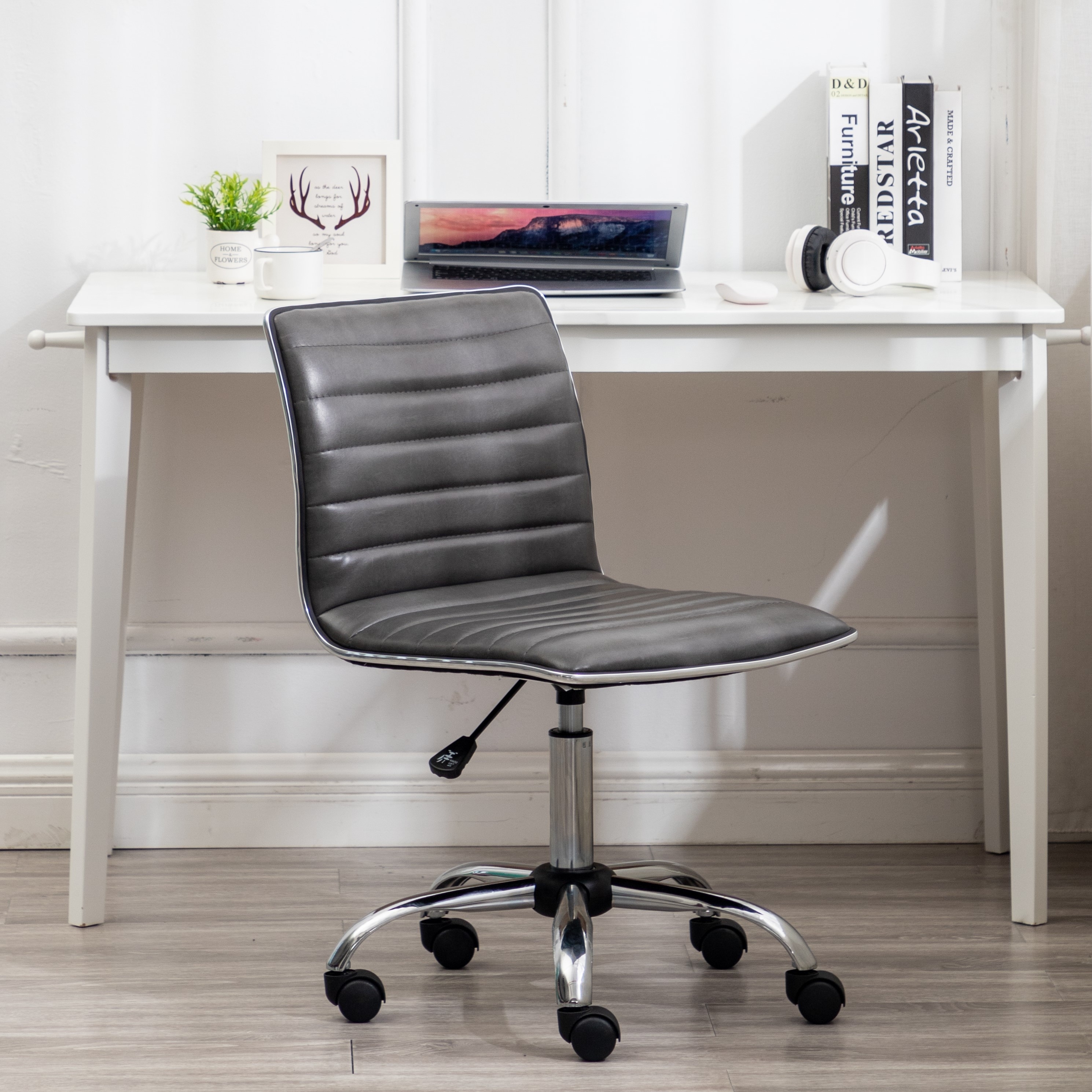 Grey faux leather desk chair shop