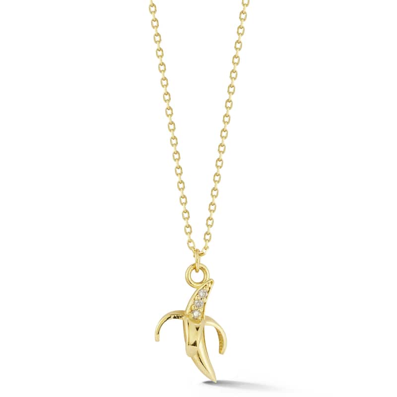 Soleil 14K Gold Diamond Dainty 3D Banana Necklace