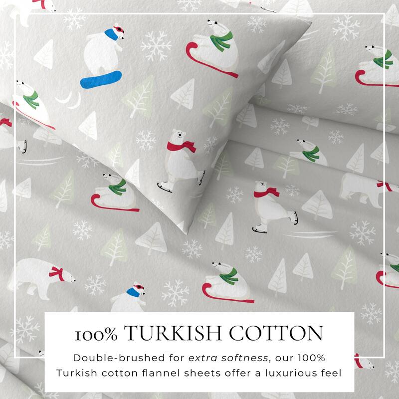 Linery & Co. Turkish Cotton Double-Brushed Christmas Flannel Bed Sheet Set