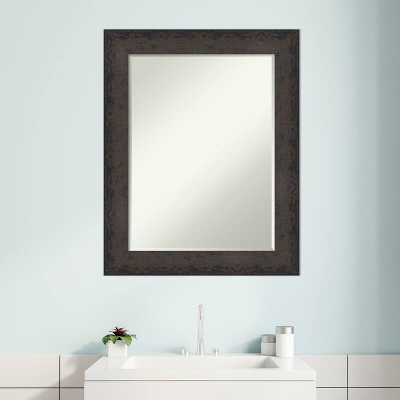 Dappled Half-Inch-Bevel Wood Framed Bathroom Vanity Wall Mirror - Glass Size 18x24