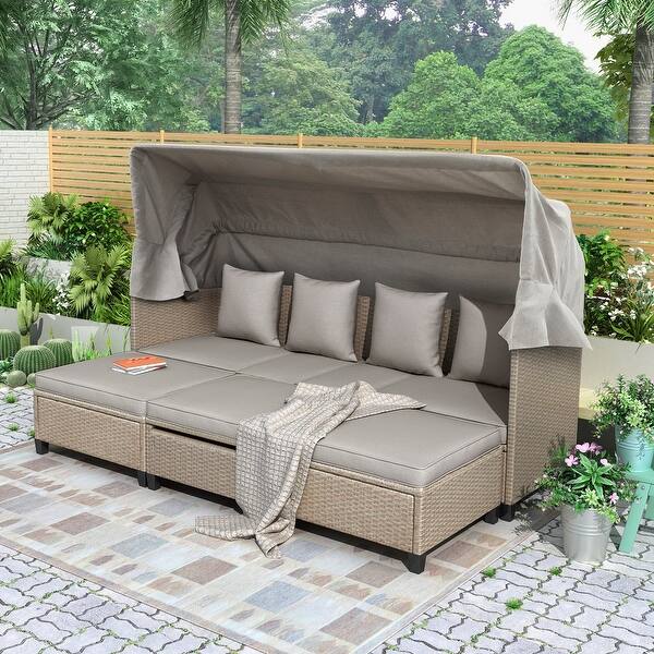 slide 2 of 29, 4 Piece UV-Proof Resin Wicker Patio Sofa Set Brown