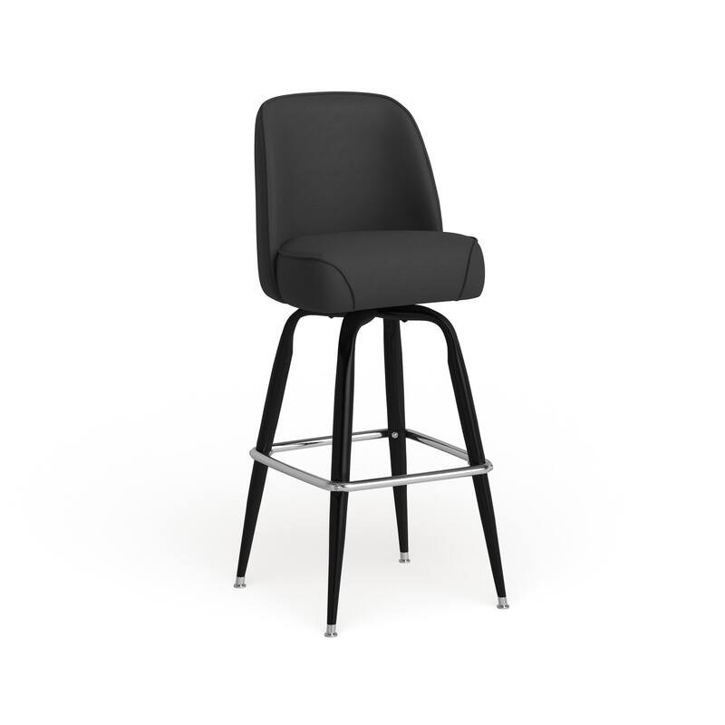 Metal Barstool with Swivel Vinyl Upholstered Bucket Seat and Footrest - 18.5"D x 18.5"W x 42.5"H - Black