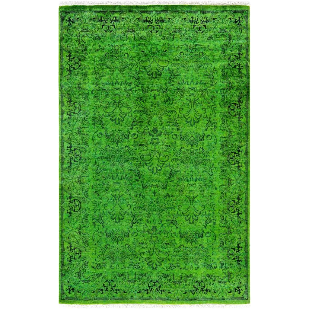 Overdyed One-of-a-Kind Hand-Knotted Area Rug - Green - 4' 2" x 6' 3"