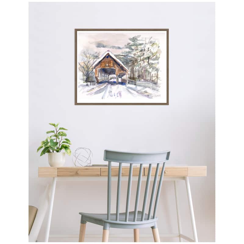 Kate and Laurel Framed Canvas Vermont Snowy Bridge by Patricia Shaw