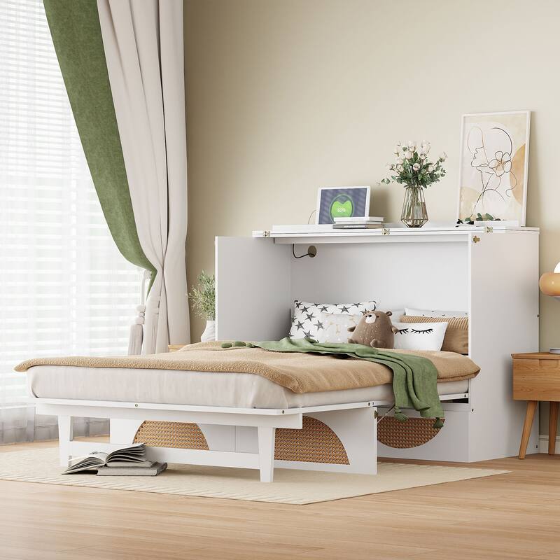 Modern Style Murphy Bed with Large Drawer,USB Ports and Outlets for Bedroom