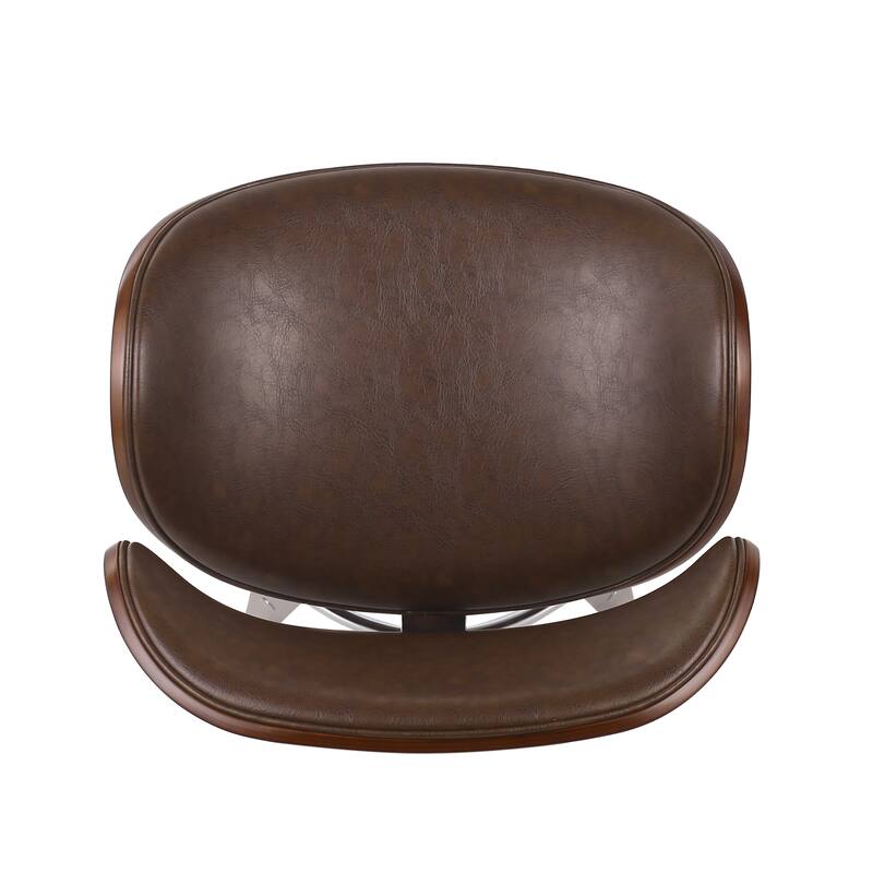 30" Mid-Century Swivel Bar Stool with Leather Seat, Metal Frame, Chrome Footrest, for Bar Dining Room and Living Room
