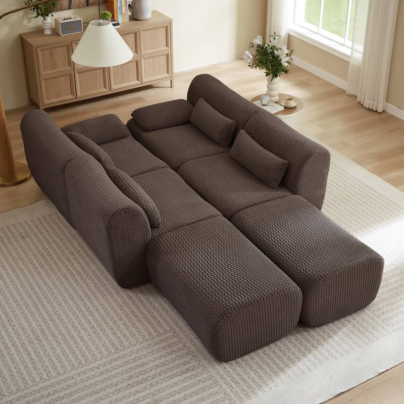 141.7" U-Shaped Corduroy Sectional Sofa with 2 Ottomans, No Assembly Required